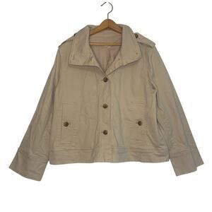 Loft Tan Button Up Cotton Utility Lightweight Classic Blazer Jacket Size Large